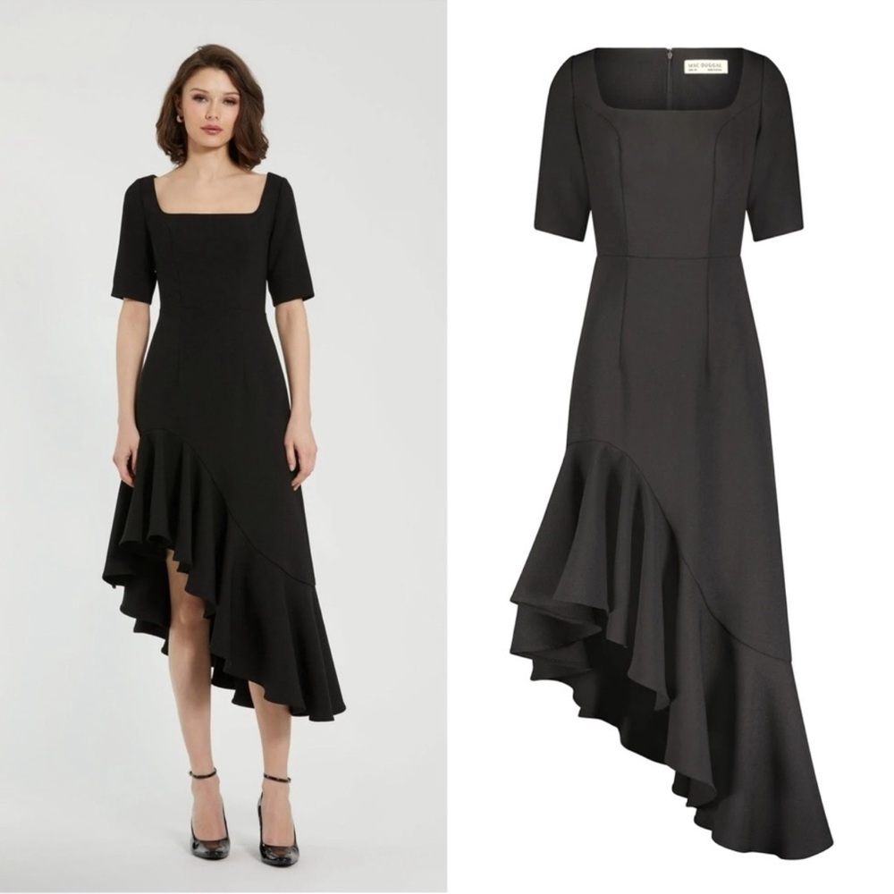Mac Duggal Black Crepe 3/4 Sleeve
Asymmetrical Hem Dress NWT